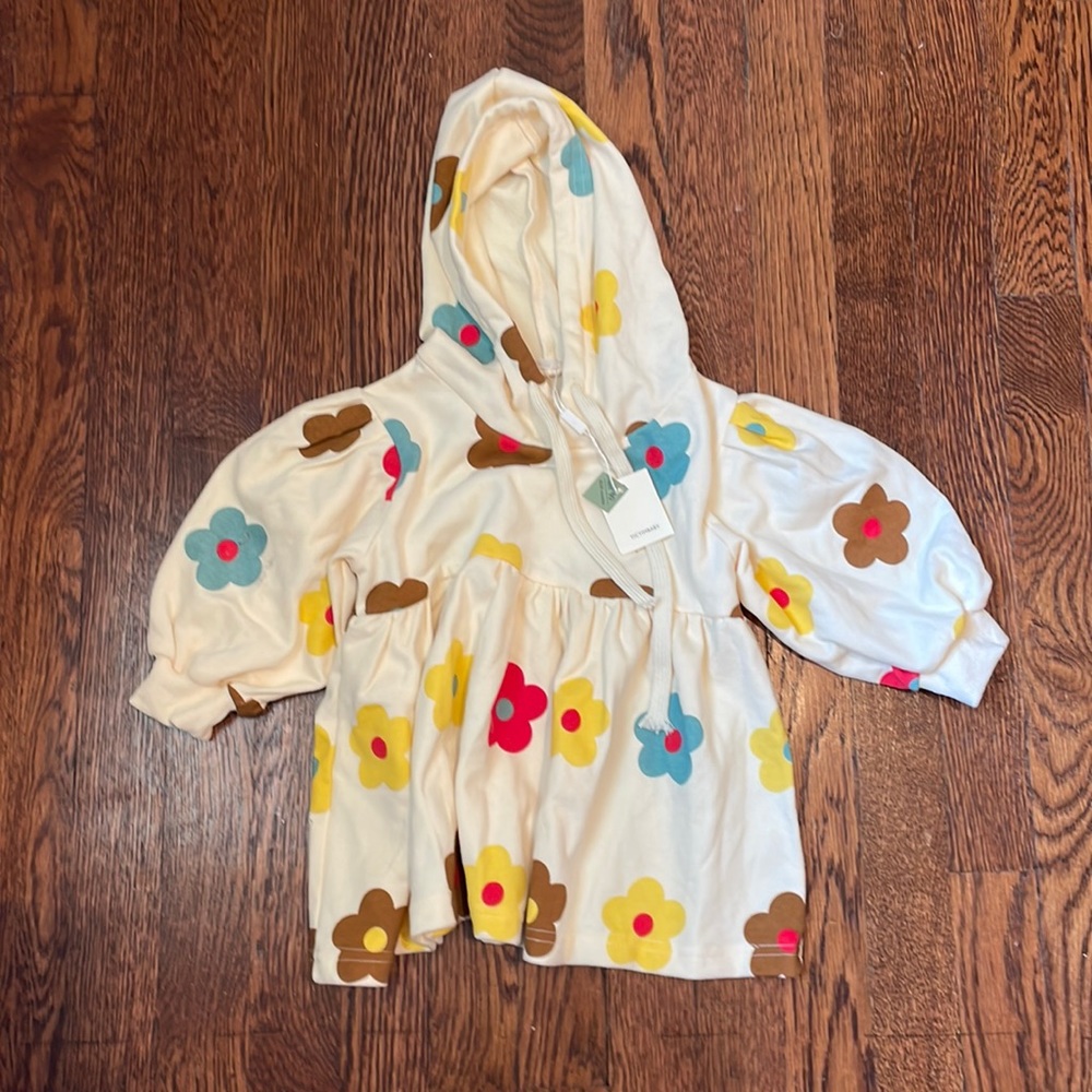 NWT girls cream hoodie tunic with adorable retro floral design
